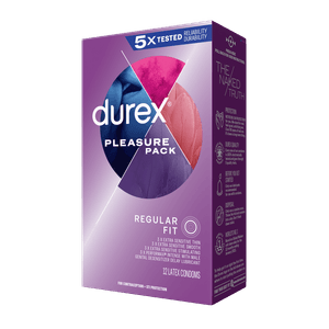 Durex Pleasure Pack Regular Fit 12ct pack left faced