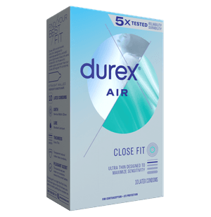 Durex Air Close Fit 10 latex condoms left faced pack